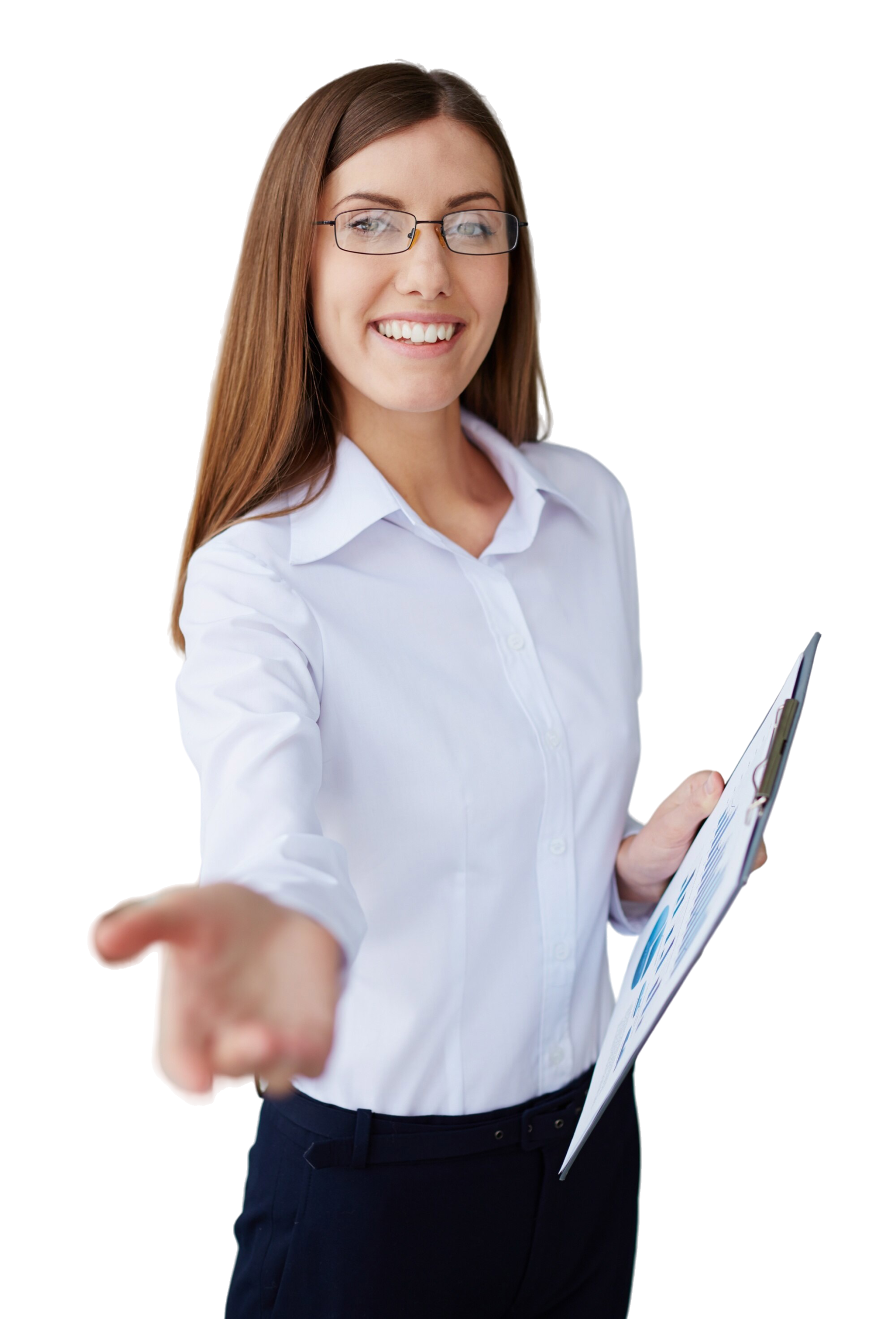 secretaria sonriente gafas camisa blanca scaled